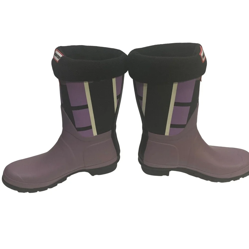 Hunter Women's‎ Short Tartan Rain Boots Purple Black Size 9 Boot Fleece Socks UK